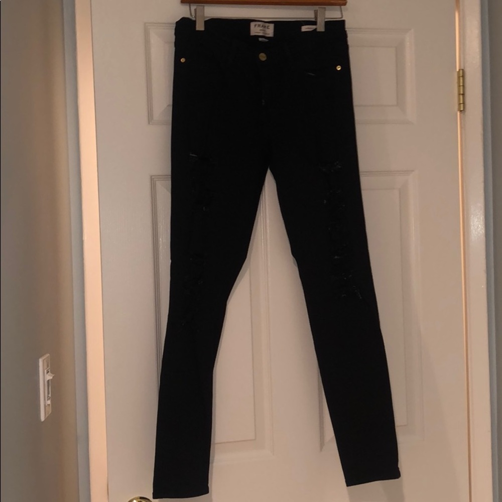 Frame Le Skinny de Jeanne black ripped jeans